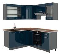 Vicco Cuisine dangle Fame-Line, Bleu foncé brillant/Anthracite, 160x190cm , PT Chêne Bleu foncé brillant/Anthracite