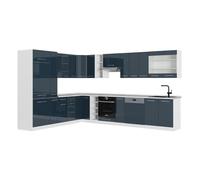 Vicco Cuisine d'angle Fame-Line, Bleu foncé Brillant/Blanc, 347x46cm sans PT, adapté à Une Planification de Cuisine Flexible et à Une Extension modulaire