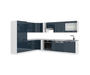 Vicco Cuisine d'angle Fame-Line, Bleu foncé Brillant/Blanc, 347x46cm sans PT, adapté à Une Planification de Cuisine Flexible et à Une Extension modulaire