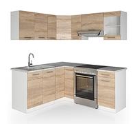 Vicco Cuisine d'angle Rick, Sonoma/Blanc, 187 x 167 cm, PT Marbre, avec des éléments modulaires Extensibles pour Une Planification de Cuisine Flexible