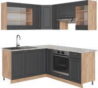 Vicco cuisine en angle Fame-Line, 160 x 190 cm sans plan de travail, Anthracite Campagne/Chêne doré