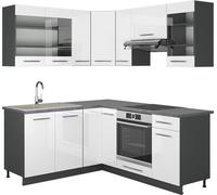 Cuisine en angle Fame-Line, 160 x 60 cm sans plan de travail, Blanc brillant/Anthracite, Vicco