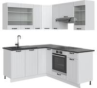 Vicco cuisine en angle Fame-Line, 160 x 190 cm sans plan de travail, Blanc campagne/blanc