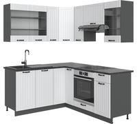 Vicco cuisine en angle Fame-Line, 160 x 190 cm sans plan de travail, Blanc cottage/anthracite