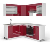 Vicco cuisine en angle Fame-Line, 160 x 190 cm sans plan de travail, Bordeaux haute brillance/blanc