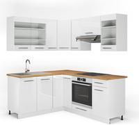 Cuisine en angle Fame-Line, 160 x 60 cm sans plan de travail, Blanc, Vicco