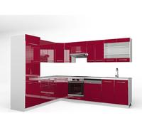 Vicco cuisine en angle Fame-Line, 227 x 60 cm sans plan de travail, Bordeaux haute brillance/blanc/Blanc