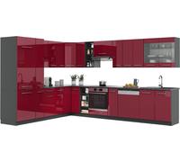 Vicco cuisine en angle Fame-Line, 257 x 347 cm sans plan de travail, Bordeaux haute brillance/anthracite/Anthracite