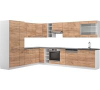 Vicco cuisine en angle Fame-Line, 257 x 60 cm , PT Anthracite, Chêne doré/blanc