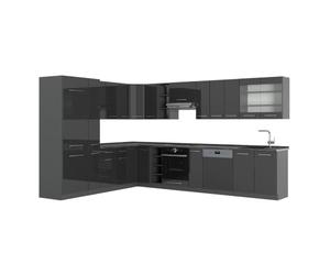 Vicco Cuisine en Angle Fame-Line Anthracite Brillant/Anthracite 347x257 cm | 16 Modules · Pieds réglables en hauteur · Sans plan de travail · Façades en MDF · Softclose · Poignées en métal