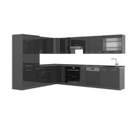 Vicco Cuisine en Angle Fame-Line Anthracite Brillant/Anthracite 347x257 cm
