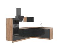 Vicco Cuisine en Angle Fame-Line Anthracite Brillant/Chêne doré 287x207 cm