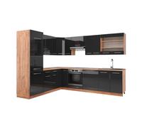 Vicco Cuisine en Angle Fame-Line Anthracite Brillant/Chêne doré 287x227 cm