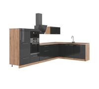 Vicco Cuisine en Angle Fame-Line Anthracite Brillant/Chêne doré 347x207 cm