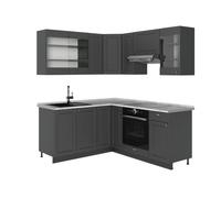Vicco Cuisine en Angle Fame-Line Anthracite Campagne/Anthracite 190x160 cm | 10 Modules · Pieds réglables en hauteur · Plan de travail in açades en MDF · Softclose · Poignées en métal
