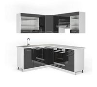 Vicco Cuisine en Angle Fame-Line, Anthracite Haute Brillance, 190x46cm sans PT, adapté à Une Extension individuelle et à Une Disposition Flexible