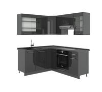 Vicco Cuisine en Angle Fame-Line, Anthracite Haute Brillance, 190x60cm, PT Anthracite, adapté à Une Extension individuelle avec des modules supplémentaires
