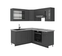 Vicco Cuisine en Angle Fame-Line, Anthrazit-Gold Landhaus, 190x60cm, PT Marbre, adapté à Une Extension individuelle avec des modules supplémentaires