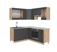 Vicco Cuisine en Angle Fame-Line, Anthrazit-Gold Landhaus/Chêne de Force doré, 190 x 160 cm sans PT, combinable avec d'autres modules pour Une Planification de Cuisine Flexible