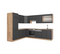 Vicco Cuisine en Angle Fame-Line, Anthrazit-Gold Landhaus/Chêne de Force doré, 287 x 227 cm sans PT, pour Une Extension personnalisée avec des modules compatibles