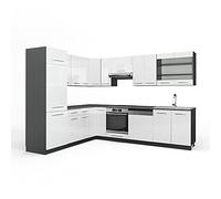 Vicco Cuisine en Angle Fame-Line, Blanc Brillant/Anthracite, 287x46cm sans PT, pour Une Conception de Cuisine Flexible et Une Extension personnalisée