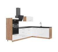 Vicco Cuisine en Angle Fame-Line, Blanc Brillant/Chêne doré, 287 x 207 cm