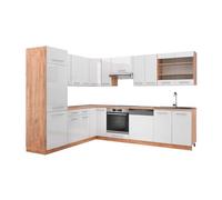 Vicco Cuisine en Angle Fame-Line, Blanc Brillant/Chêne doré, 287 x 227 cm