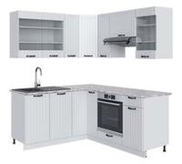 Vicco Cuisine en angle Fame-Line, Blanc campagne/blanc, 190x60cm , PT Marbre Blanc campagne/blanc