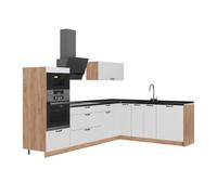 Vicco Cuisine en Angle Fame-Line, Blanc Campagne/Chêne de Force doré, 287 x 207 cm, PT Anthracite, pour Une Extension personnalisée avec des modules compatibles