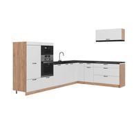 Vicco Cuisine en Angle Fame-Line Blanc Campagne/Chêne doré 327x227 cm