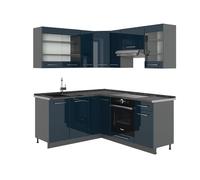 Vicco Cuisine en Angle Fame-Line, Bleu foncé Brillant/Anthracite, 160 x 60 cm sans Plan de Travail