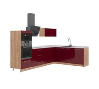 Vicco Cuisine en Angle Fame-Line Bordeaux Brillant/Chêne doré 287x207 cm