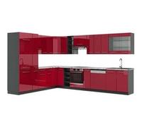 Vicco Cuisine en Angle Fame-Line, Bordeaux Haute Brillance/Anthracite, 347x257cm, PT Marbre