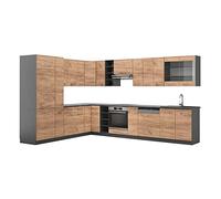 Vicco Cuisine en Angle Fame-Line, Chêne doré/Anthracite, 347 x 257 cm