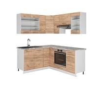 Vicco Cuisine en Angle Fame-Line, Chêne de Force doré/Blanc, 190 x 160 cm sans PT, adapté à Une Extension individuelle et à Une Disposition Flexible