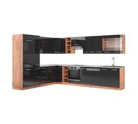 Vicco Cuisine en angle Fame-Line, Anthracite brillant/Chêne doré, 257x60cm , PT Marbre Anthracite brillant/Chêne doré G