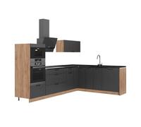 Vicco Cuisine en Angle Fame-Line, Gris foncé/Chêne de Force doré, 287 x 207 cm, PT Anthracite, pour Une Extension personnalisée avec des modules compatibles