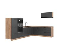 Vicco Cuisine en Angle Fame-Line, Gris foncé/Chêne doré, 327 x 227 cm