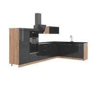 Vicco Cuisine en Angle Fame-Line, Gris foncé/Chêne doré, 347 x 207 cm