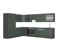 Cuisine en angle Fame-Line, 347 x 257 cm sans plan de travail, Vert et or campagne/anthracite, Vicco