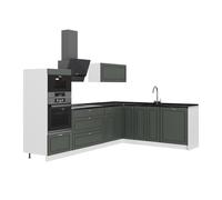 Vicco Cuisine en Angle Fame-Line, Vert Or Campagne/Blanc, 287 x 207 cm sans PT, pour Une Extension personnalisée avec des modules compatibles