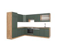 Vicco Cuisine en Angle Fame-Line Vert Or Campagne/Chêne doré 287x227 cm