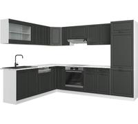 Vicco cuisine en angle R-Line, 227 x 287 cm sans plan de travail, Anthracite maison de campagne/blanc