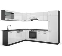 Vicco cuisine en angle R-Line, 227 x 287 cm sans plan de travail, Blanc brillant/Anthracite