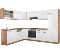 Vicco Cuisine en angle R-Line, Blanc brillant/Chêne doré, 227x287cm sans PT Blanc brillant/Chêne doré