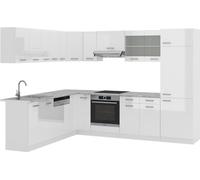 Vicco Cuisine en angle R-Line, 227x287cm , PT Marbre, blanc brillant/blanc/Blanc