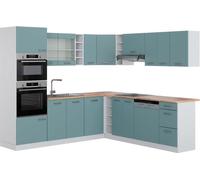 Vicco cuisine en angle R-Line, 237 x 247 cm , PT Chêne, Bleu-gris/blanc