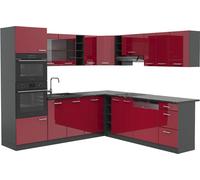 Vicco cuisine en angle R-Line, 237 x 247 cm sans plan de travail, Bordeaux haute brillance/anthracite