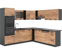 Cuisine en angle R-Line, 237 x 60 cm sans plan de travail, Chêne doré/anthracite, Vicco