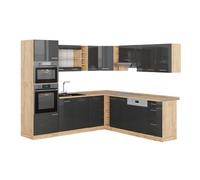 Vicco Cuisine en Angle R-Line Anthracite Brillant/Chêne doré 247x237 cm